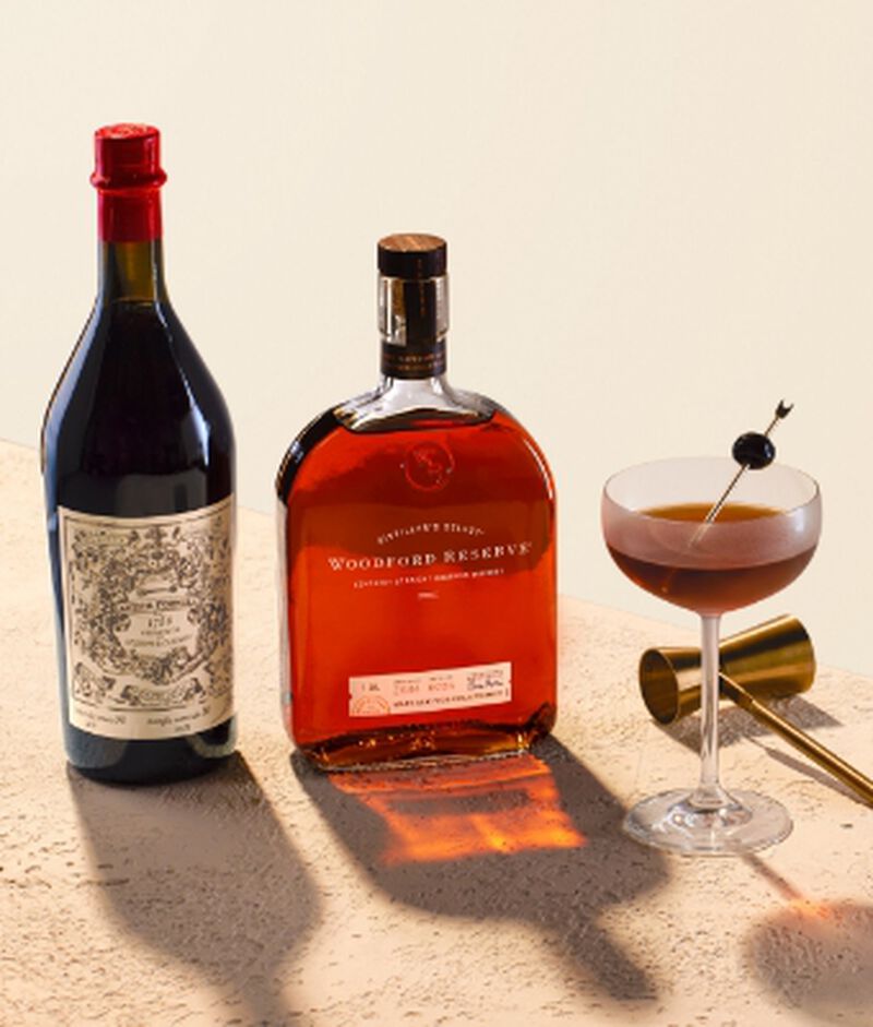 Woodford Reserve Bourbon + Antica Formula Sweet Vermouth Perfect Manhattan Cocktail Bundle