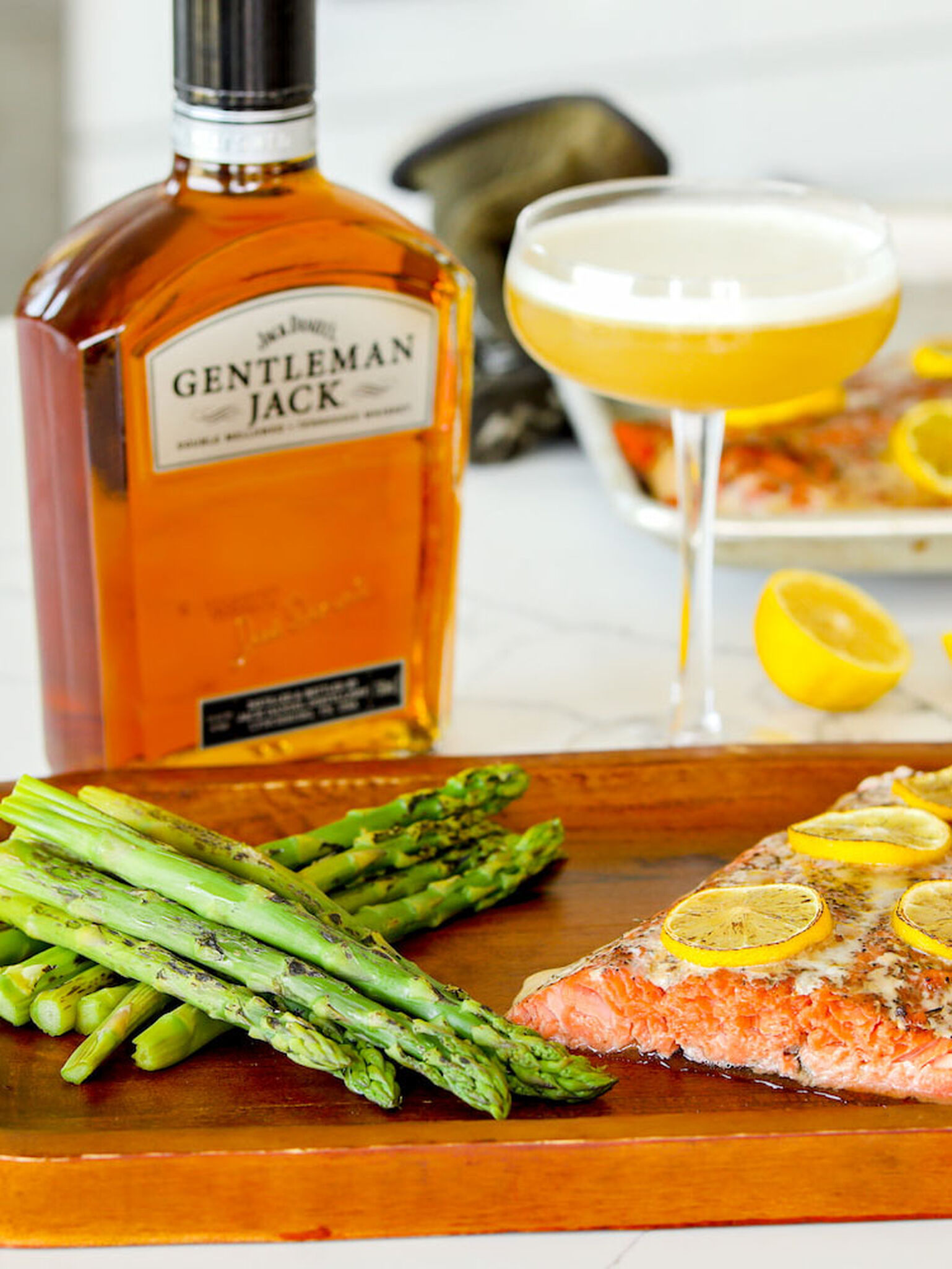 Gentleman Jack's bottle with salmon